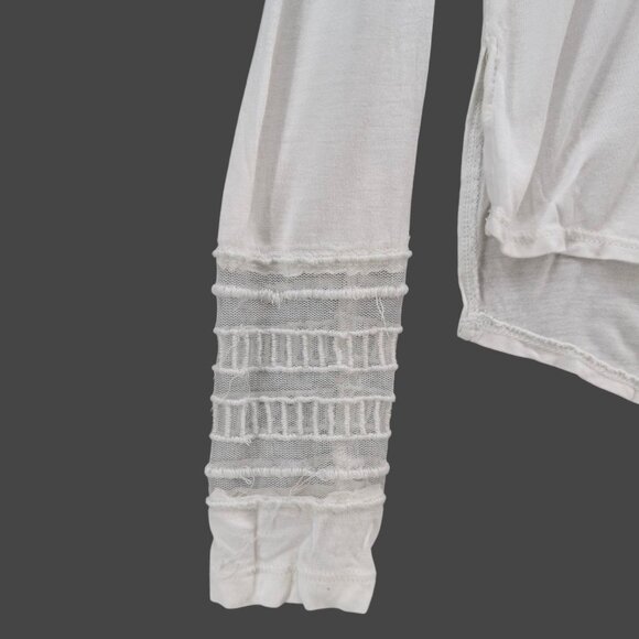 Free People Sheer Top Womens White Mesh Panel Long Sleeve Viscose Pullover Sz S - Picture 10 of 11